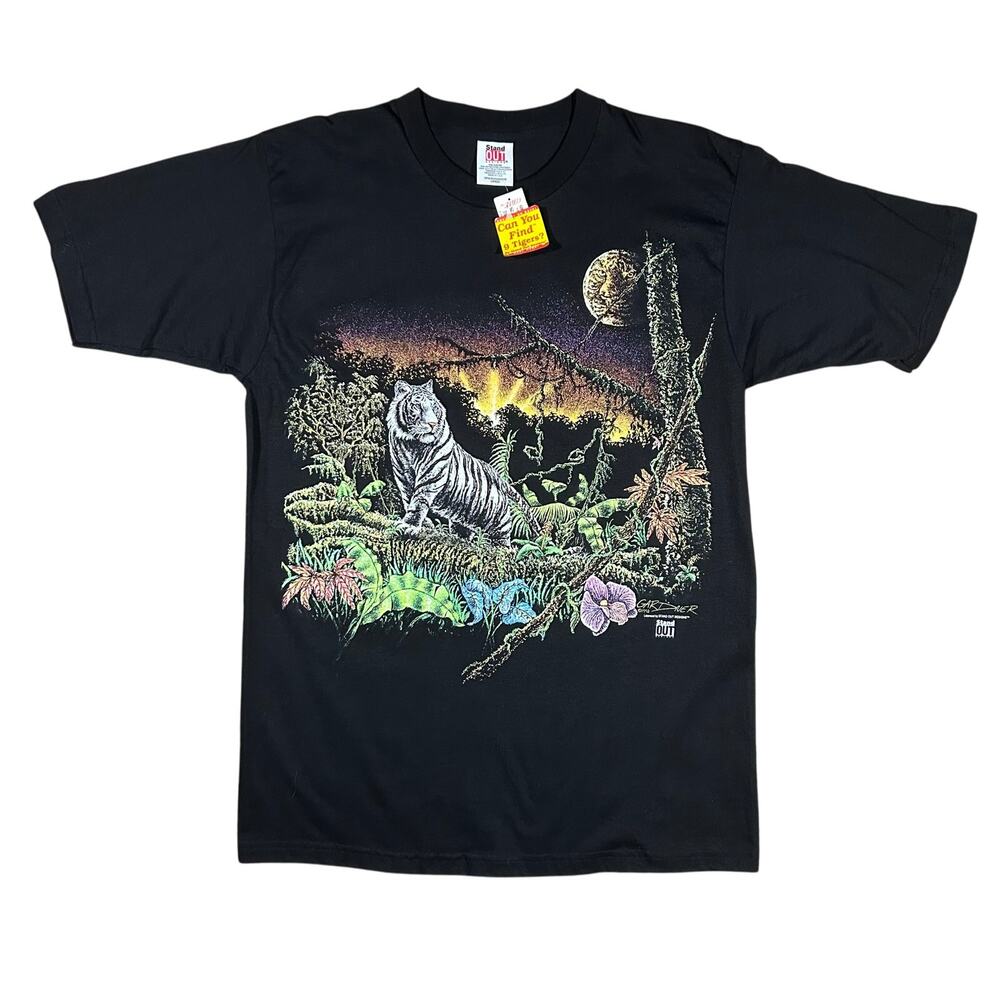 Vintage 1993 Deadstock Stand Out Designs Tiger Nature T-Shirt 90s Mens Large USA